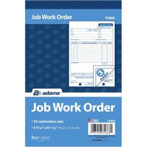 Adams Job Work Order Book, 3-Part Carbonless, White/Canary/White, 5-9/16 x 8-7/16 Inches, 33 Sets (T5868)(33 Sets (Pack of 10))