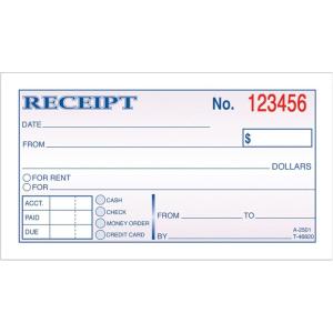 Adams Money and Rent Receipt, 2-3/4 x 5-3/8 Inches, 2-Parts, Carbonless, White/Canary, 50 Sets per Book, 3 Books (DC2501-3)(1 Book)
