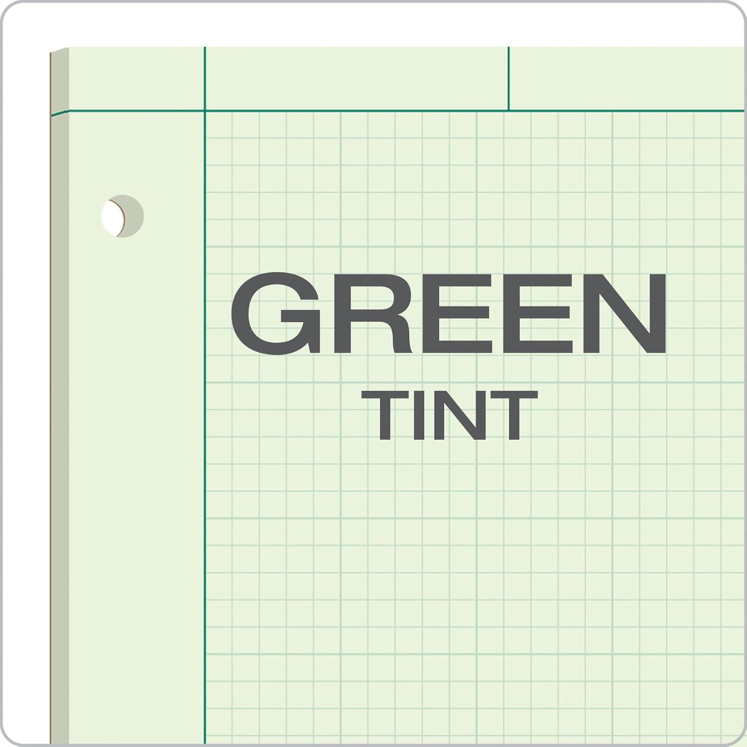 image:imageAmpad 42142 Computation Pad Greentint Paper 85 x 11 5 x 5 Rule 3Hole Punched 100Sheets 1Each812 W x 11 L