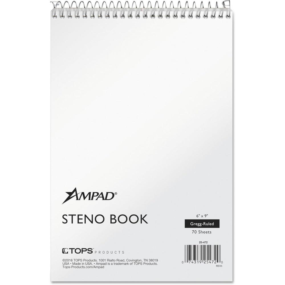 image:imageAmpad 25472 Spiral Steno Book Gregg 6 x 9 15 lb White 70 Sheets