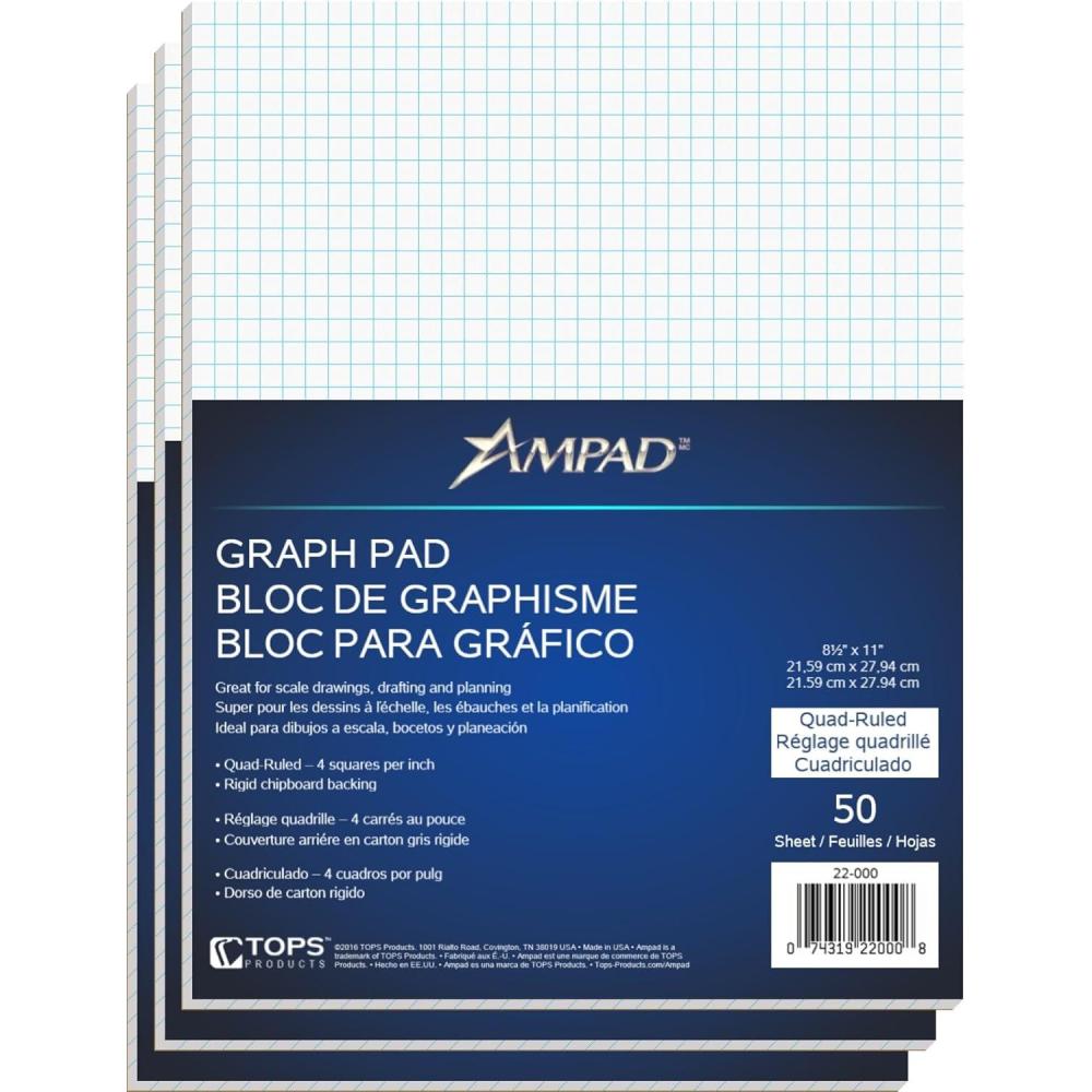 image:imageAmpad Evidence Quadrille Pad Size 812 x 11 White Paper 4x4 Quad Ruling 20 Pound Premium Stock Paper 50 Sheets Per Pad 22000 10 Pads3 Pads
