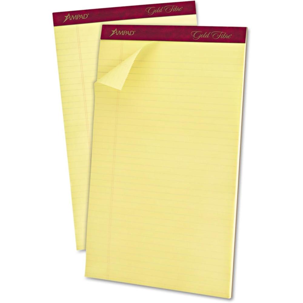 image:imageAmpad Gold Fibre Writing Pads 812 x 14 Legal Rule Canary Paper 50 Sheets 12 Pack 20030R