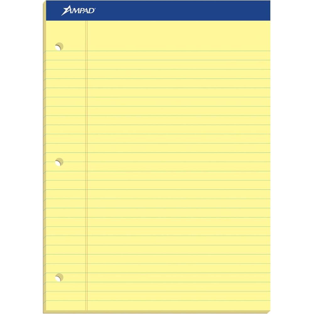 image:imageAmpad Writing Pads 85 x 1175 2 hole drilled Wide Ruled Canary 50 Sheets TOP20221