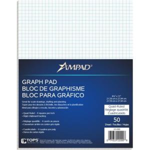 Ampad Evidence Quadrille Pad, Size 8-1/2 x 11, White Paper, 4×4 Quad Ruling, 20 Pound Premium Stock Paper, 50 Sheets Per Pad (22-000) (10 Pads)(1 Pad)
