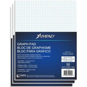 Ampad Evidence Quadrille Pad, Size 8-1/2 x 11, White Paper, 4×4 Quad Ruling, 20 Pound Premium Stock Paper, 50 Sheets Per Pad (22-000) (10 Pads)(3 Pads)