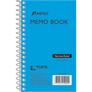 Ampad Wirebound Pocket Memo Book, College Rule, 5 x 3, White, 50 Sheets Per Pad, Assorted Colors (25-095)