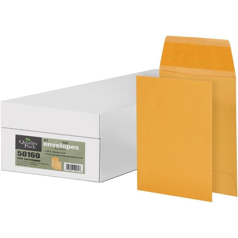 image:imageQuality Park 1 Coin Envelopes 2 14 x 3 12 Gummed Small Parts Jewelry amp Seed Envelopes for Garden Office 24 lb Kraft 500 per Box QUA501602 14 x 3 12