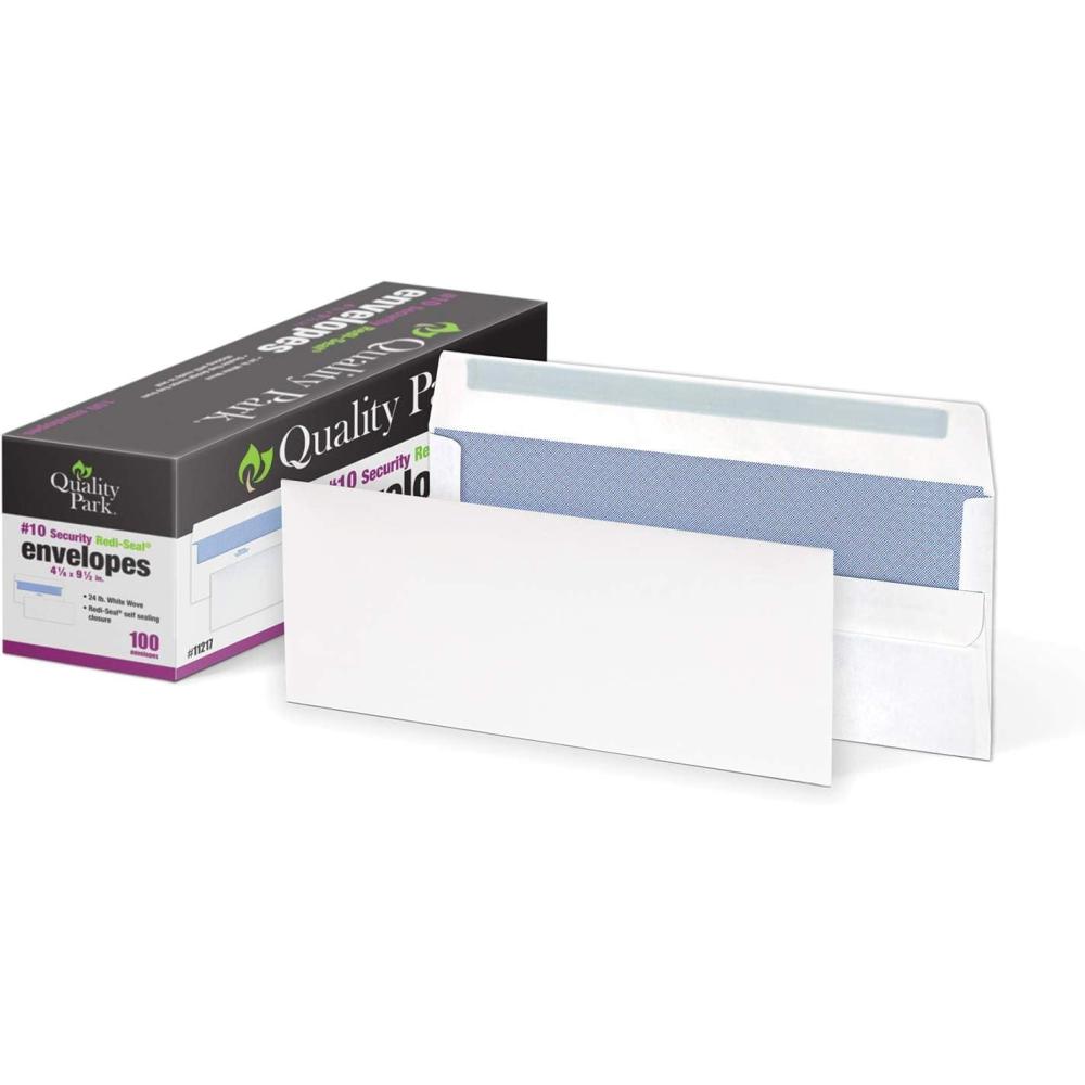 image:imageQuality Park 10 Security Tinted Envelopes with RediSeal Closure for Business Mailing 24 lb White Wove 418 x 912 100 per Box QUA11217