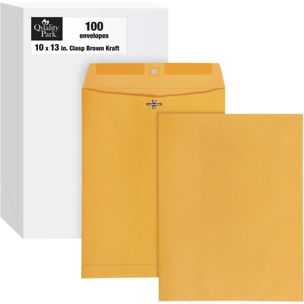 image:imageQuality Park 10 x 13 Clasp Envelopes Clasp and Gummed Closures for Storing or Mailing 28 lb Kraft Paper 100 per Box QUA3819710 x 13