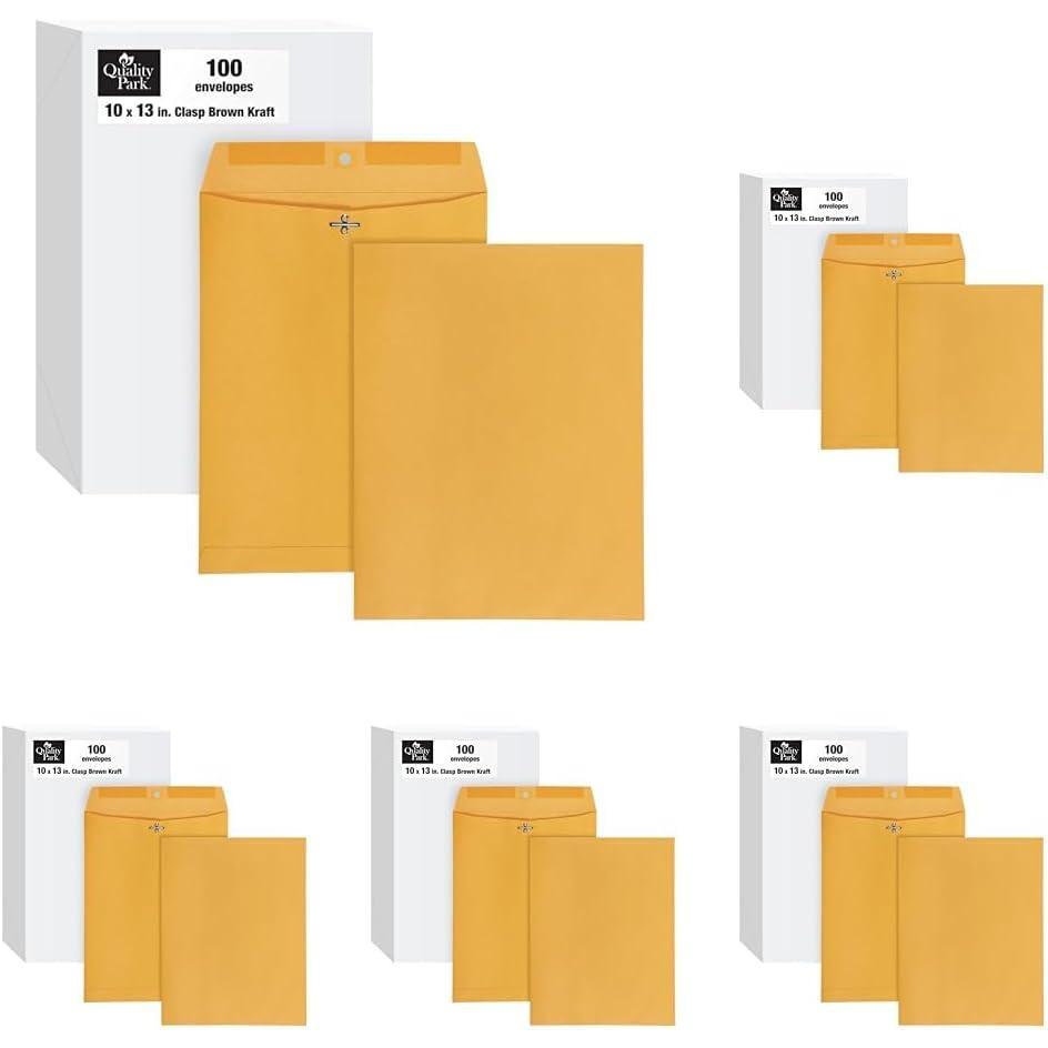 image:imageQuality Park 10 x 13 Clasp Envelopes Clasp and Gummed Closures for Storing or Mailing 28 lb Kraft Paper 100 per Box QUA3819710 x 13 Pack of 5