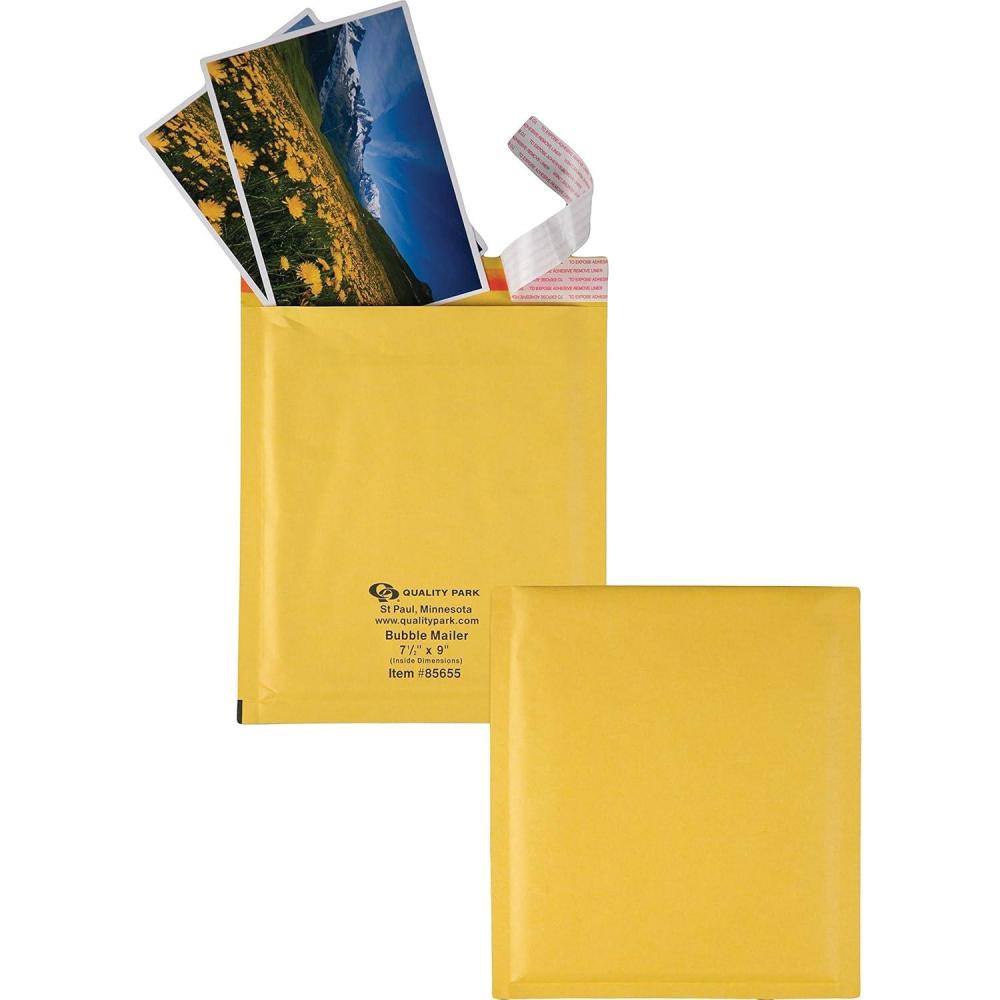 image:imageQuality Park Bubble Mailer wMailing Labels RediStrip Brown Kraft 75 x 9 10 per Box 85655