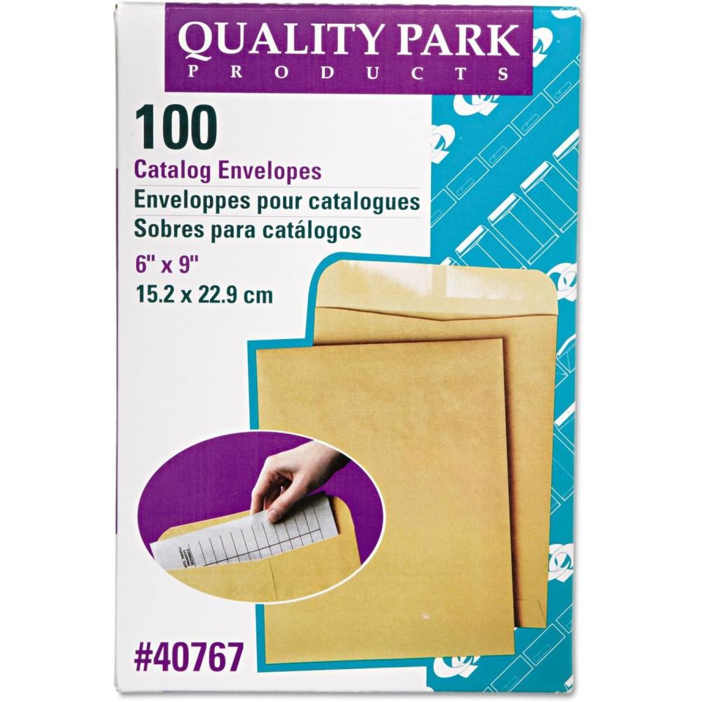 image:imageQuality Park Catalog Mailing Envelopes 6 x 9 Envelopes Gummed Heavy 28 lb Kraft Paper Greeting Card Size For Mailing Organizing and Storage 100 per Box QUA40767