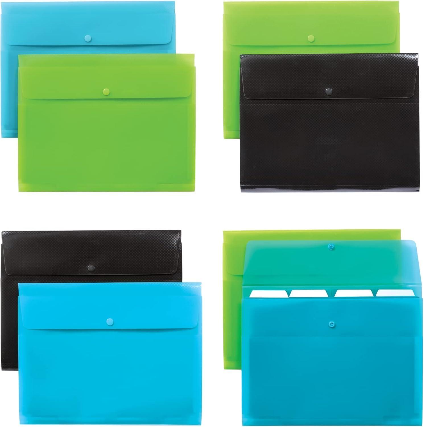 image:imageOxford Plastic Expanding Files 8 Pack of 5 Pocket File Organizers with 4 Tabs and Snap Closure Letter Size Paper 2 Black 3 Blue 3 Green 52005Black Blue Green