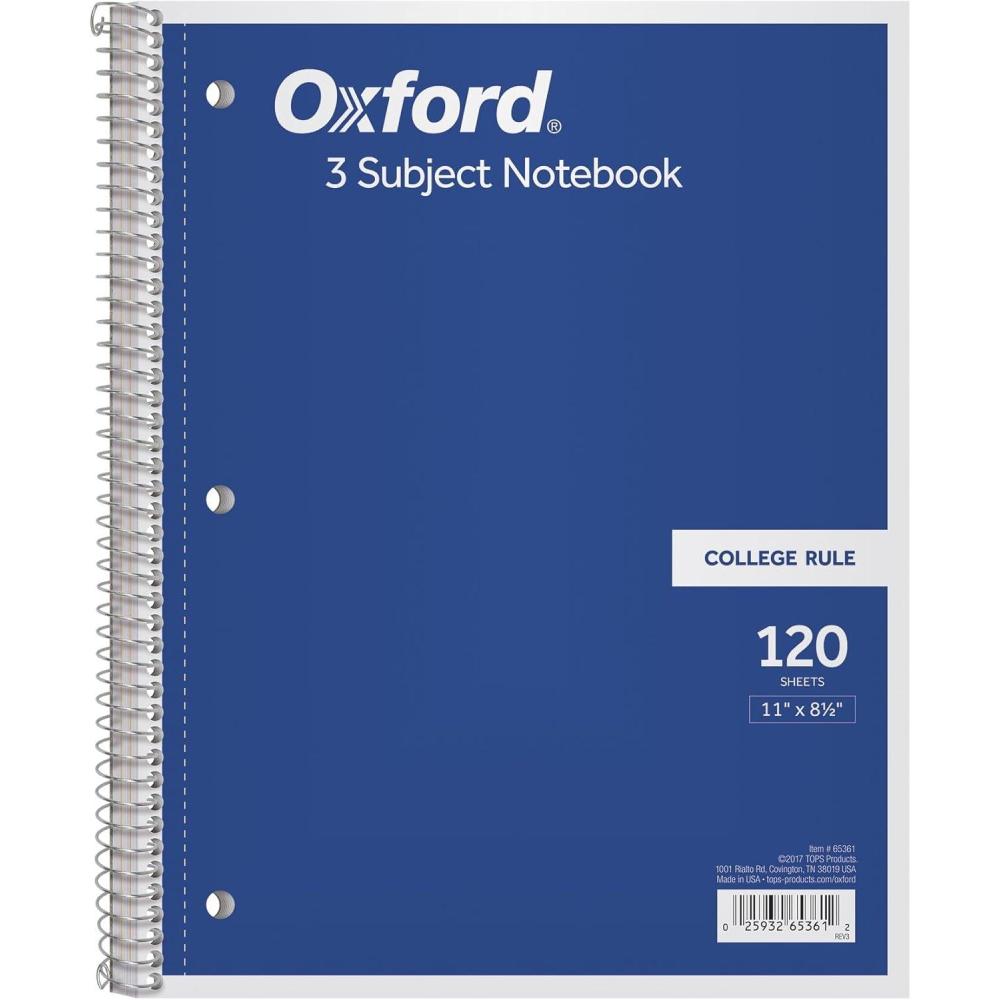 image:imageOxford 3Subject Notebook 812 x 11 College Rule 120 Sheets 2 Dividers 65361