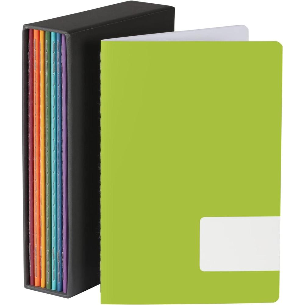 image:imageOxford Mini Journals 8 Pack of 4 x 6 Notebooks Includes Charcoal Gray Storage Box 48 Lined Pages Stitch Binding Assorted Colors 89770