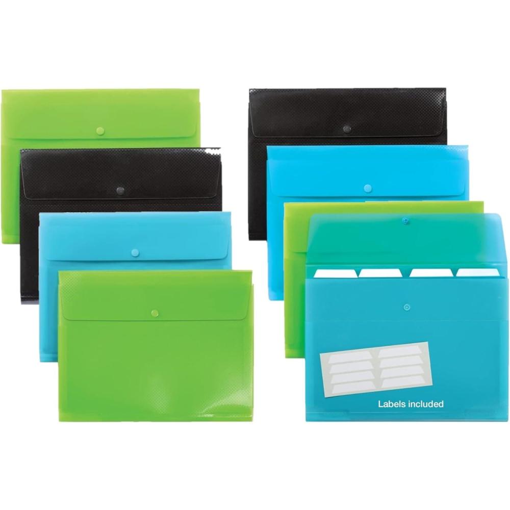 image:imageOxford Plastic Expanding Files 8 Pack of 5 Pocket File Organizers with 4 Tabs and Snap Closure Letter Size Paper 2 Black 3 Blue 3 Green 52005Black  Blue  Green