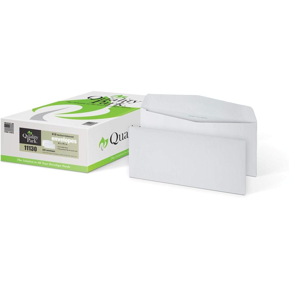 image:imageQuality Park 10 Envelopes Premium Embossed 418 x 912 Inches 24 lb White Gummed 500 per Box QUA11130