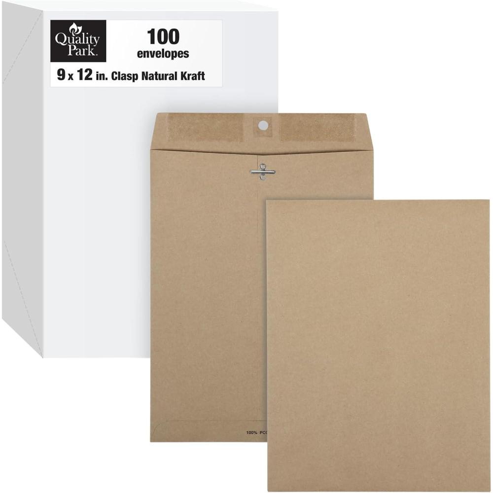 image:imageQuality Park 38711 100 Recycled Brown Kraft Clasp Envelope 9 x 12 Brown Kraft Box of 1009 x 12 Inches
