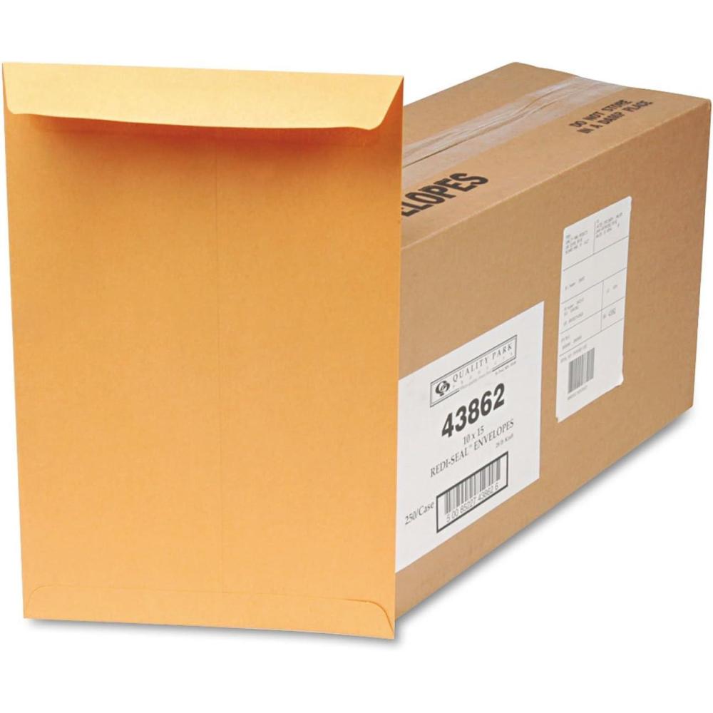 image:imageQuality Park Catalog Envelopes RediSeal Brown Kraft 10 x 15 250 per Box 43862