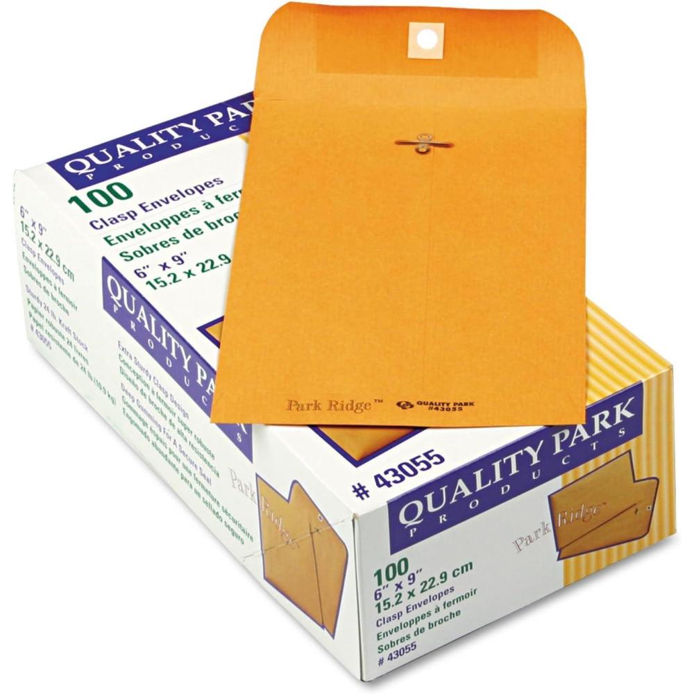 image:imageQuality Park Park Ridge Kraft Clasp Envelope 55 Square Flap Claspgummed Closure 6 X 9 Brown Kraft 100box