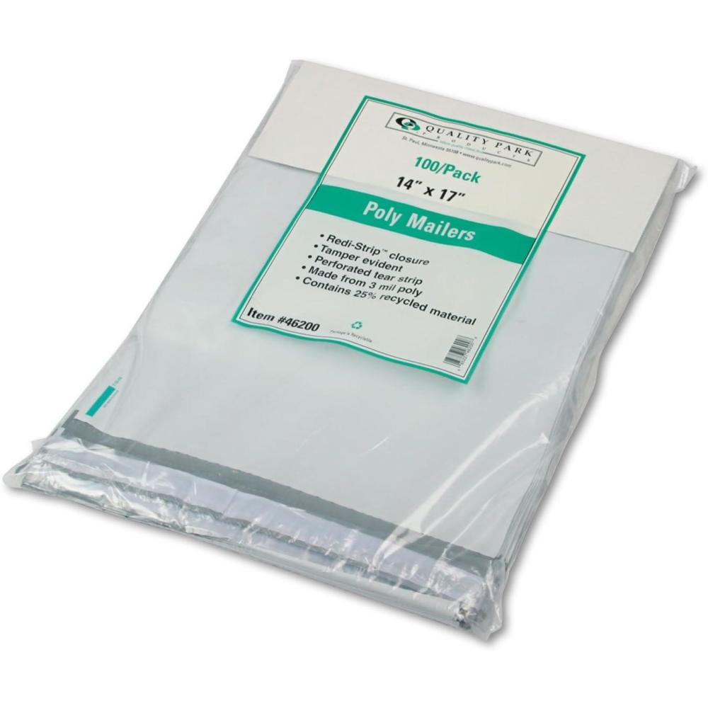 image:imageQuality Park Recycled Jumbo Poly Mailers RediStrip White 14 x 17 100 per Pack 46200
