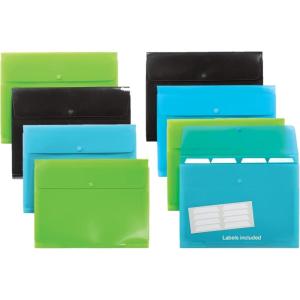 Oxford Plastic Expanding Files, 8 Pack of 5 Pocket File Organizers with 4 Tabs and Snap Closure, Letter Size Paper, 2 Black, 3 Blue, 3 Green (52005)(Black  Blue  Green)