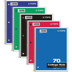 Oxford Spiral Notebook, 1-Subject, College Ruled Paper, 70 Sheets, Color May Vary, 1/Notebook (65021) (Pack of 1)(Single Notebook)