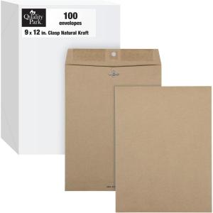 Quality Park 38711 100% Recycled Brown Kraft Clasp Envelope, 9 x 12, Brown Kraft (Box of 100)(9 x 12 Inches)