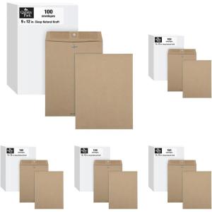 Quality Park 38711 100% Recycled Brown Kraft Clasp Envelope, 9 x 12, Brown Kraft (Box of 100)(9 x 12 Inches (Pack of 5))