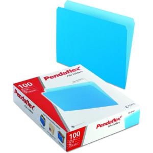 Pendaflex Two-Tone Color File Folders, Letter Size, Blue, Straight Cut, 100/BX (152 BLU)(Letter Size)