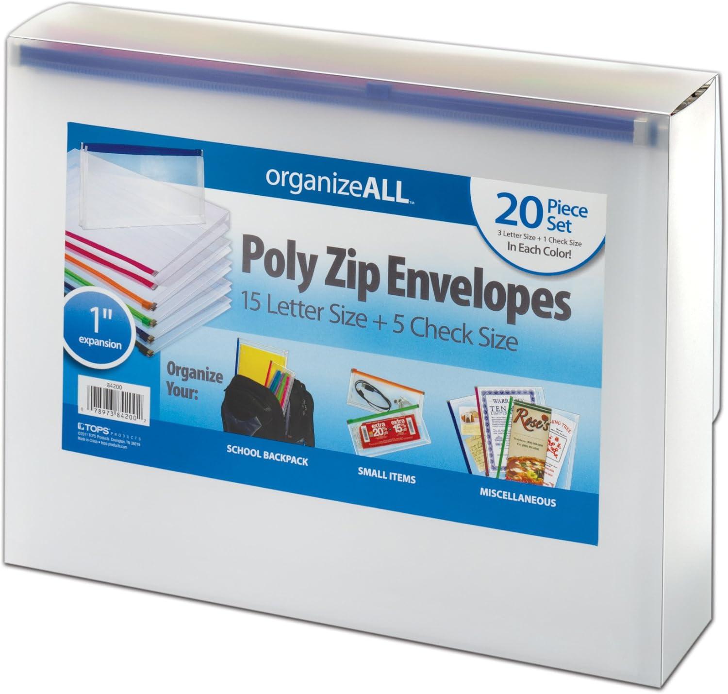 image:imageGlobeWeisPendaflex Poly Zip Files 15 Letter Size 5 Check Size Assorted Colors 84200