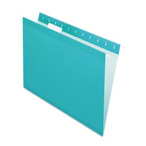 Pendaflex Reinforced Hanging File Folders, Letter Size, Aqua, 1/5 Cut, 25/BX (4152 1/5 AQU)