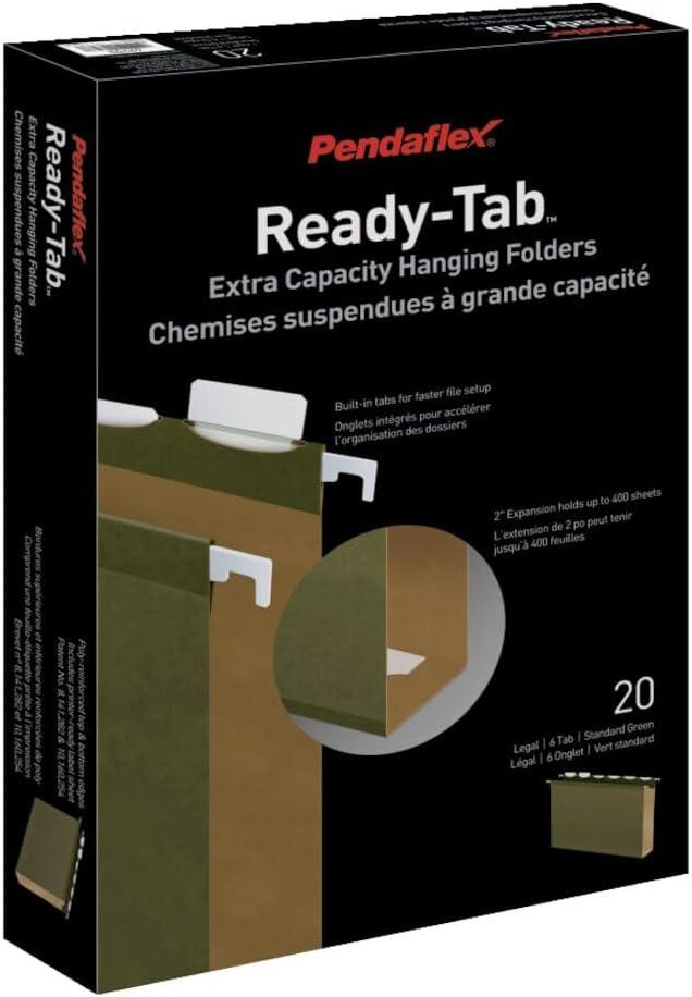 image:imagePendaflex ReadyTab Extra Capacity Reinforced Hanging File Folders Legal Size Standard Green 6 Tab 20BX 42703Standard Green