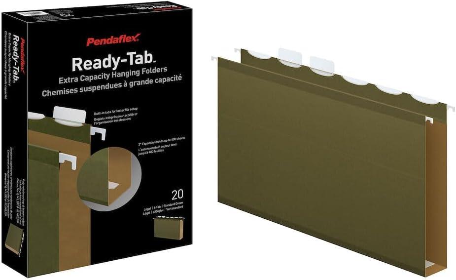 image:imagePendaflex ReadyTab Extra Capacity Reinforced Hanging File Folders Legal Size Standard Green 6 Tab 20BX 42703Standard Green