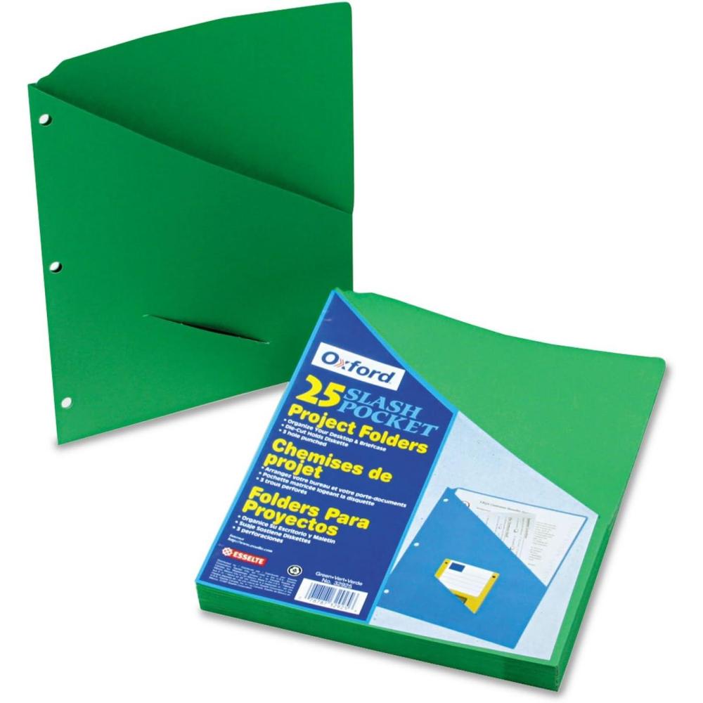 image:imagePendaflex 32925 Essentials Slash Pocket Project Folders 3 Holes Letter Green Pack of 25Letter Pack of 10