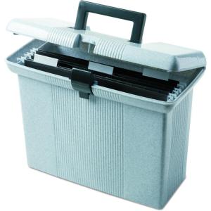 Pendaflex Portable File Box with File Rails, Simple Document Storage, File Bin for Home and Office, Hinged Lid with Double Latch Closure, Granite, 3 Hanging Folders Included, 11″ x 14″ x 6.5″ (41737)