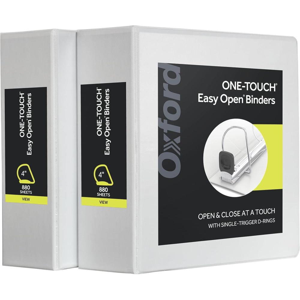 image:imageOxford 3 Ring Binders Binders for School and Office Durable 4 Inch ONETouch Easy Open D Rings View Binder Covers 4 Interior Pockets PVCFree Holds 880 Sheets Black 2 Pack 79920White