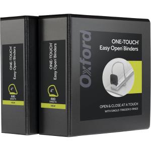 Oxford 3 Ring Binders, Binders for School and Office, Durable 4 Inch, ONE-Touch Easy Open D Rings, View Binder Covers, 4 Interior Pockets, PVC-Free, Holds 880 Sheets, Black, 2 Pack (79920)(Black)