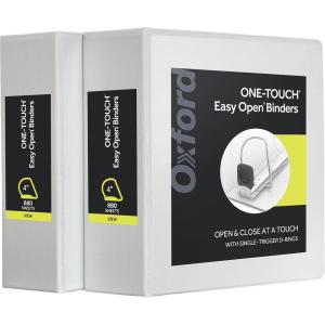 Oxford 3 Ring Binders, Binders for School and Office, Durable 4 Inch, ONE-Touch Easy Open D Rings, View Binder Covers, 4 Interior Pockets, PVC-Free, Holds 880 Sheets, Black, 2 Pack (79920)(White)