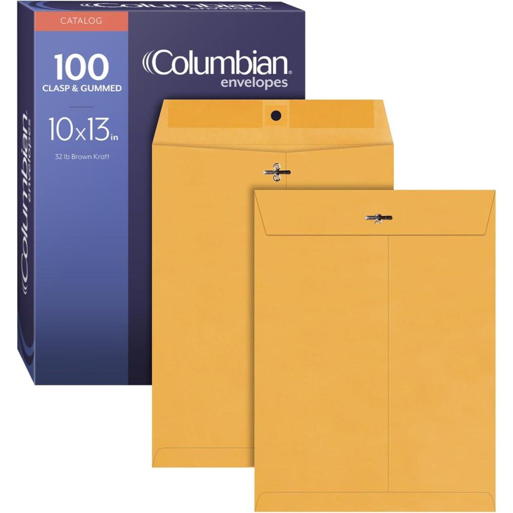 image:imageColumbian 10 x 13 Clasp Envelopes with Clasp Closure and Gummed Seal 32 lb Kraft Paper 100 per Box COLO797