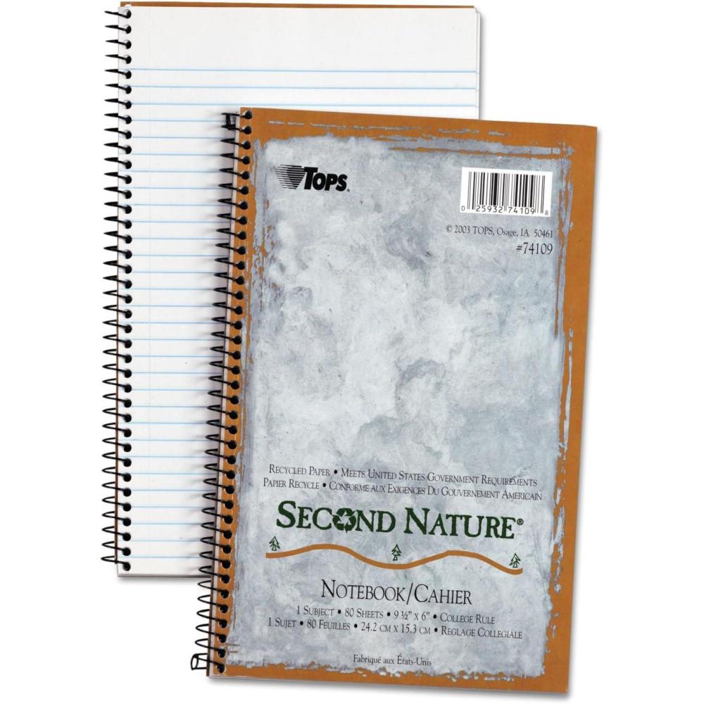 image:imageTOPS Second Nature Notebook 95 x 6 Inch College Ruled 100 Recycled 80 Sheets Grey 74109