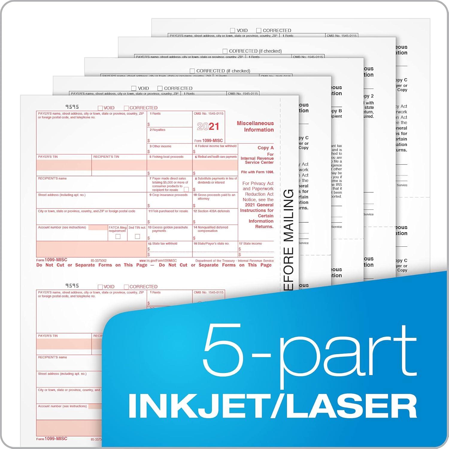 image:imageTops 1099 MISC 2 Up Forms 2021 5 Part 1099 Forms LaserInkjet Tax Form Sets for 50 Recipients Includes 3 1096 Forms TX22993MISC212021 Old Version