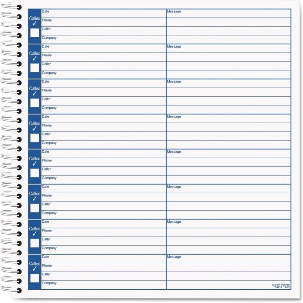 image:imageTOPS Spiral Voice Log Book 2Sided 1Part 85 x 825 Inches 8 Messages per Page 800Book 4416 Manila