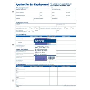 Adams Tops 8 1/2 x 11 Inch Employee Application Pads, 50 Sheets, 2 Pack (32851), White