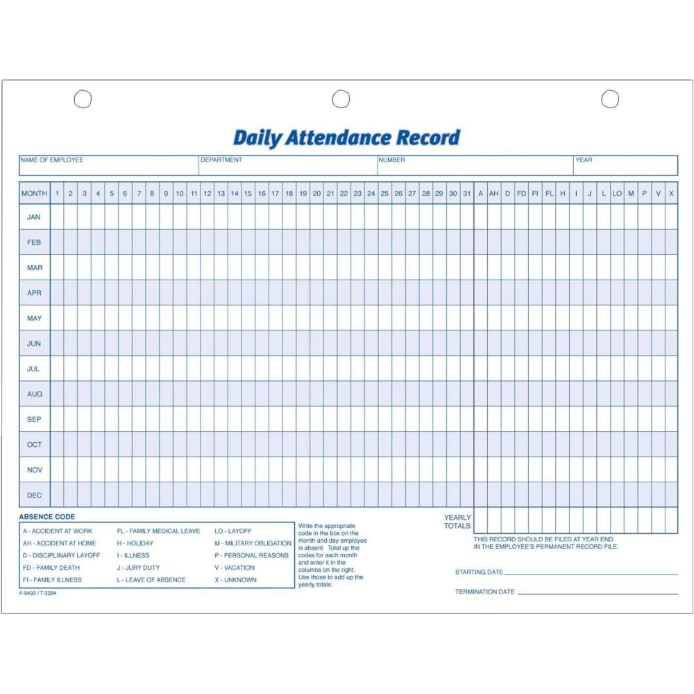 image:imageAdams Daily Attendance Record 85 x 11 Inches 3Hole Punched 50Pack White 9493