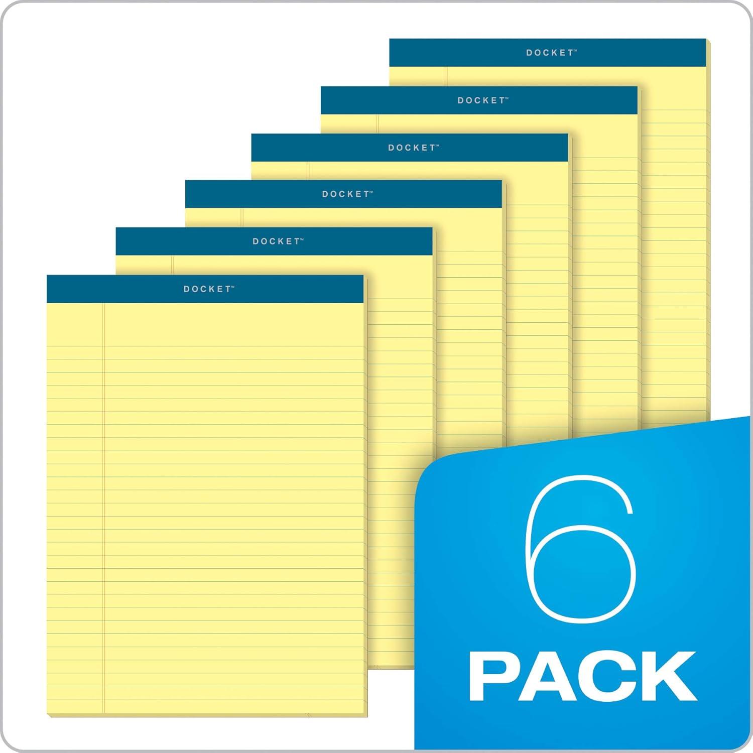 image:imageTOPS Docket Writing Tablet 812 x 1134 Inches Perforated Canary LegalWide Rule 50 Sheets per Pad 6 Pads per Pack 63406Canary