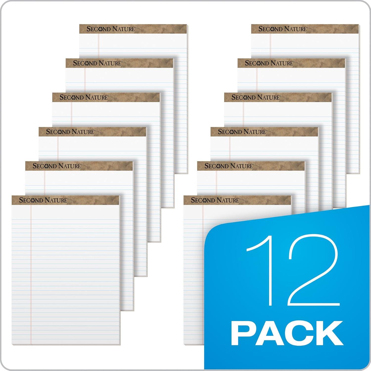 image:imageTOPS Second Nature 100 Recycled 18 lb Legal Pad 812 x 1134 Inches Perforated White LegalWide Rule 50 Sheets per Pad 12 Pads per Pack 74085