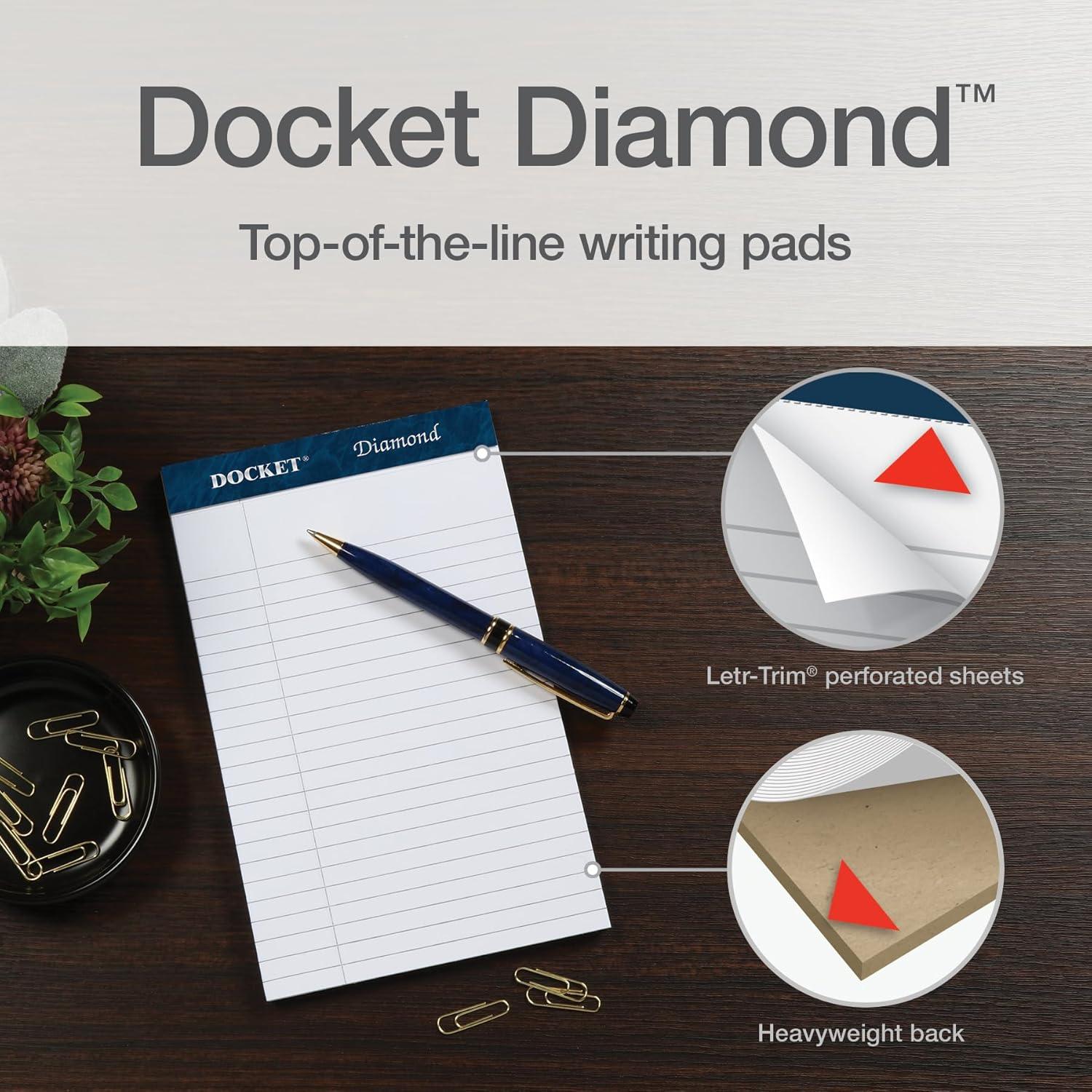 image:imageTops Docket Diamond 100 Recycled Premium Stationery Tablet 5 x 8 Inches Perforated White Narrow Rule 50 Sheets per Pad 4 Pads per Pack 63981Junior Legal 5 X 8