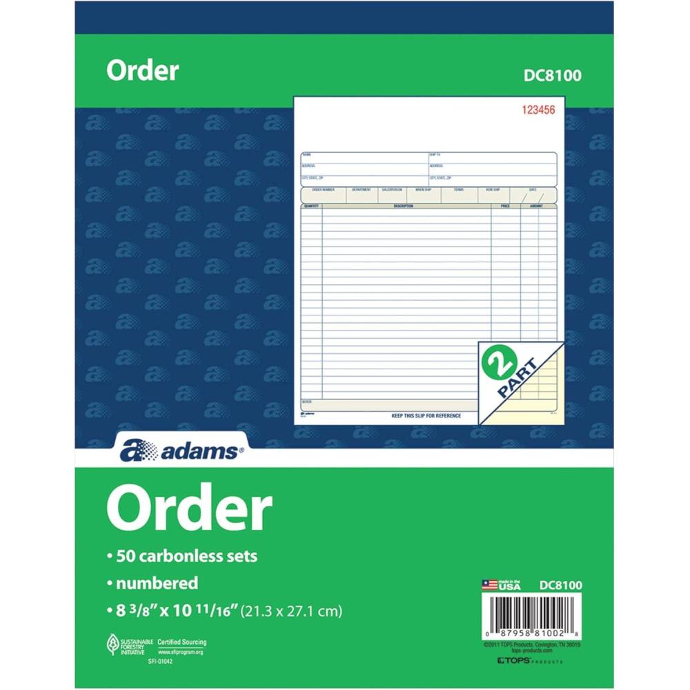image:imageAdams Order Book 2Part Carbonless WhiteCanary 838 x 101116 Inches 50 Sets per Book DC8100 1 pack1 Pack