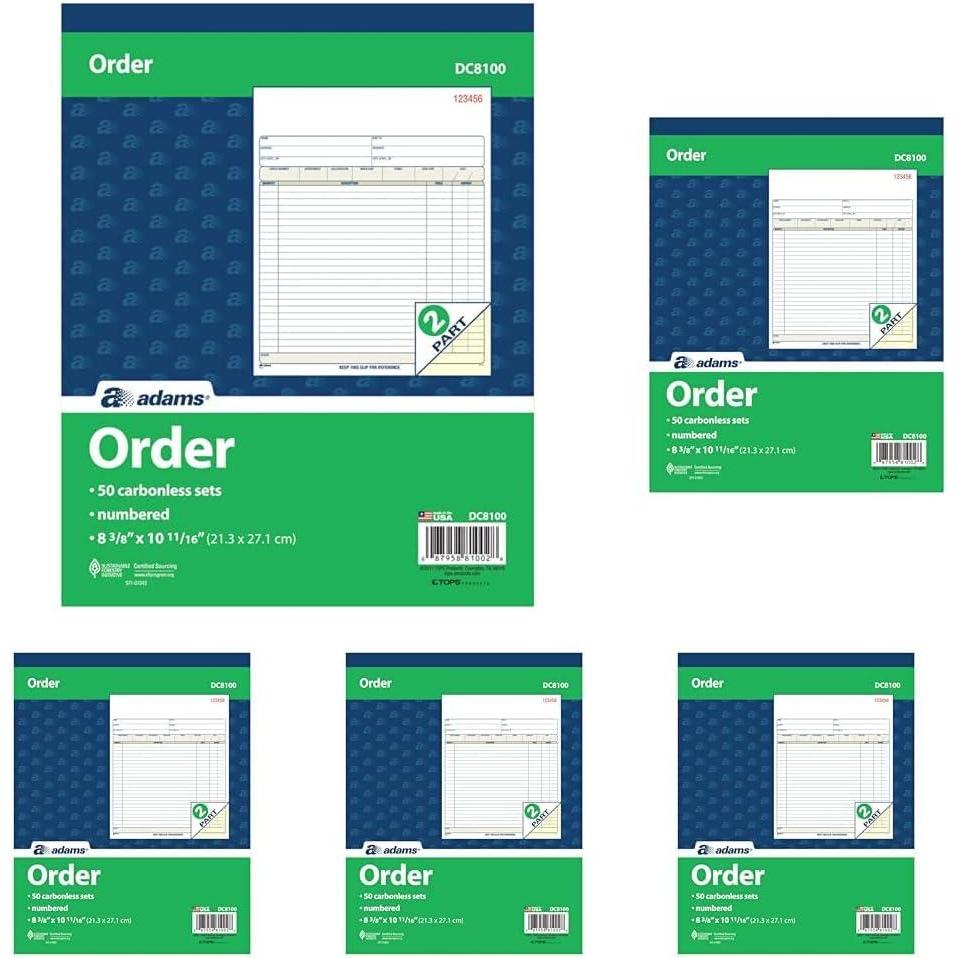 image:imageAdams Order Book 2Part Carbonless WhiteCanary 838 x 101116 Inches 50 Sets per Book DC8100 1 pack5 Pack